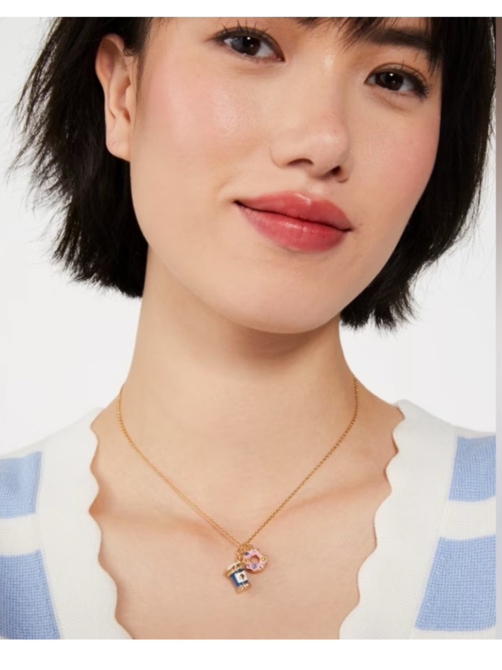 ♠️NEW Kate Spade Coffee Break Donut Coffee Charm Pendant Necklace Yellow Gold